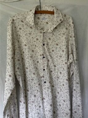 Emanuel Berg Men's Floral Pattern Long Sleeve Shirt Modern Fit, Size Large